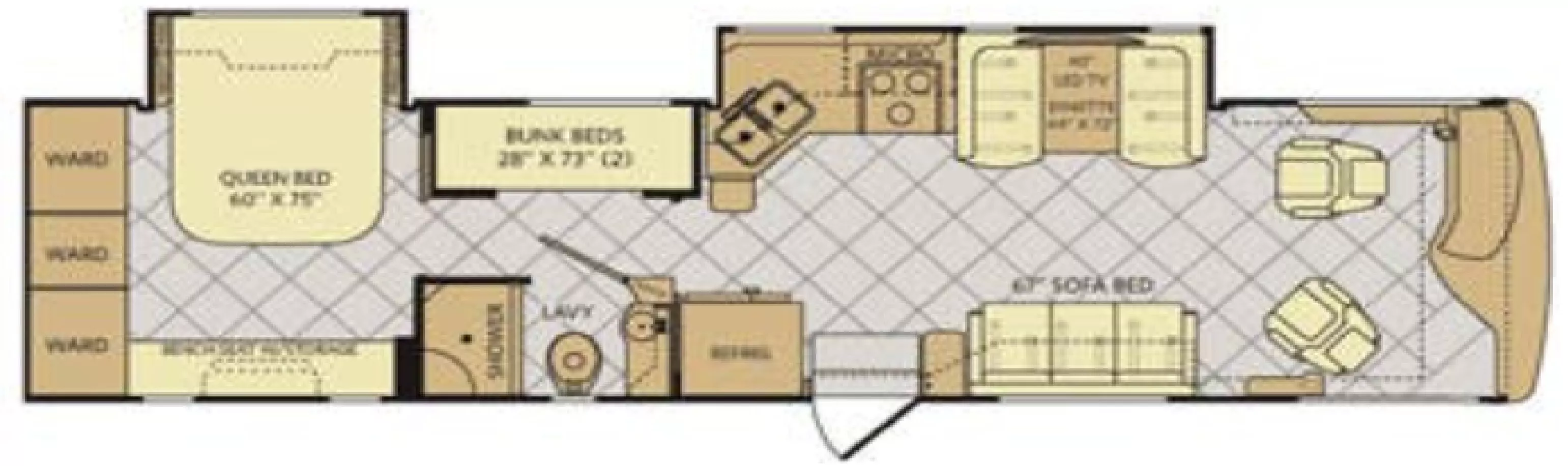38' 2015 Fleetwood Excursion 35E 300hp Cummins w/2 Slides Floorplan