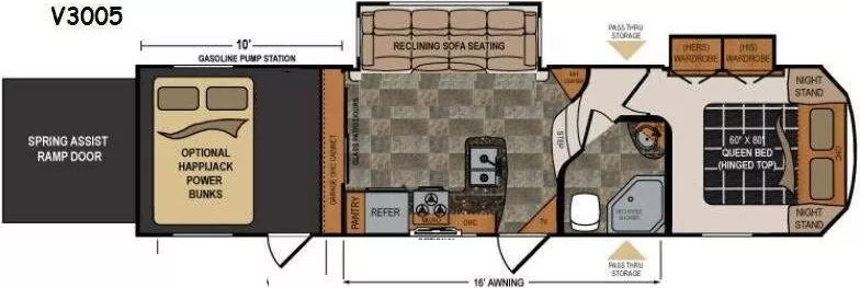 35' 2014 Dutchmen Voltage 3005 w/2 Slides & Generator  - Toy Hauler Floorplan