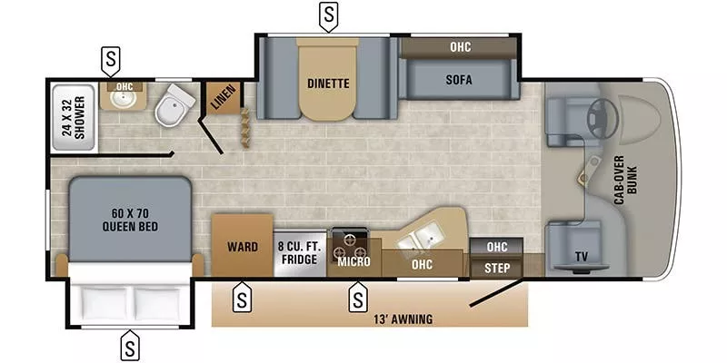 28' 2019 Jayco Redhawk 26XD w/2 Slides Floorplan