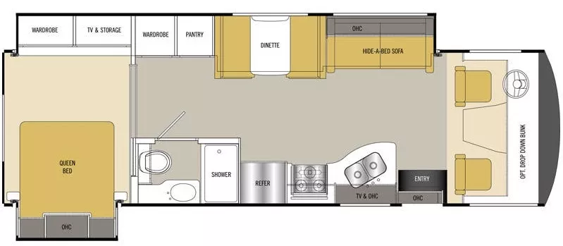 30' 2016 Forest River Coachmen Mirada 31FW w/2 Slides Floorplan