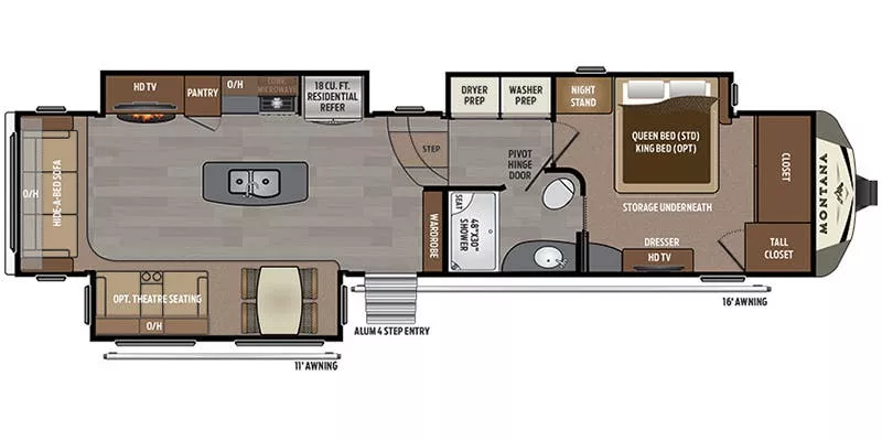 40' 2017 Keystone Montana 3721RL w/3 Slides Floorplan