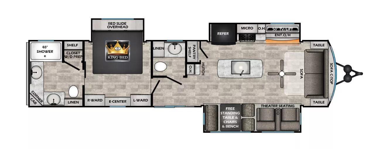 41' 2024 Keystone Crossroads HAMPTON 372FDB w/3 Slides Floorplan