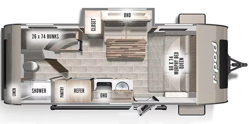 23' 2021 Forest River Rpod 193 w/Slide - Bunk House Floorplan