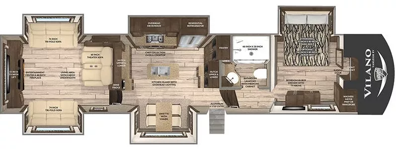 42' 2020 Vanleigh RV Vilano 385RD w/5 Slides Floorplan