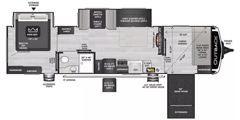 38' 2022 Keystone Outback 342CG w/2 Slides - Toy Hauler - Bunk House Floorplan