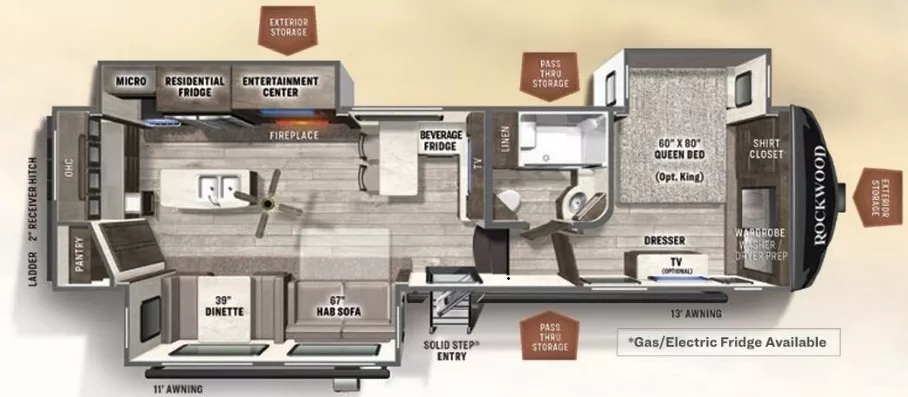 36' 2022 Forest River Rockwood 2899KS w/3 Slides Floorplan