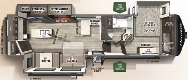 37' 2022 Forest River Flagstaff Super Lite 529RKB w/3 Slides Floorplan