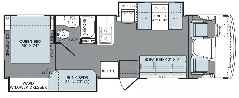 31' 2016 Holiday Rambler Admiral 32H w/2 Slides - Bunk House Floorplan
