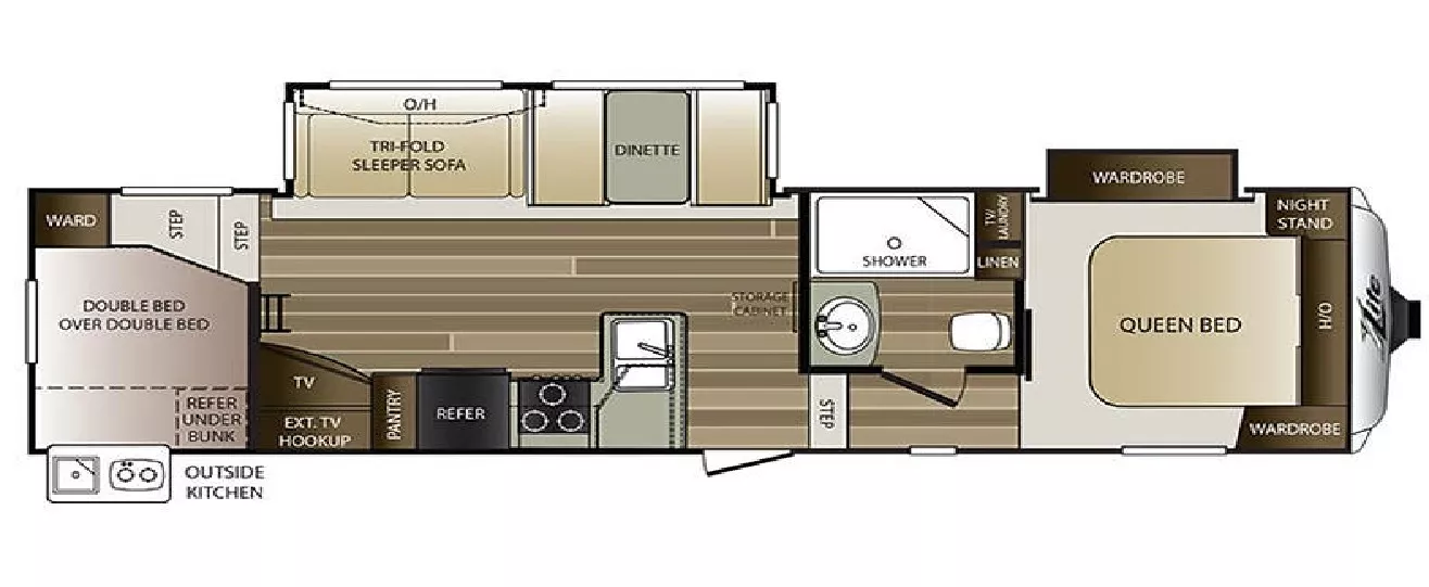 35' 2018 Keystone Cougar Xlite 28RDB w/2 Slides Floorplan