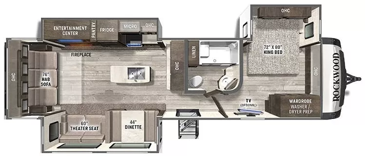 37' 2021 Forest River Rockwood Signature 8337RL w/3 Slides Floorplan