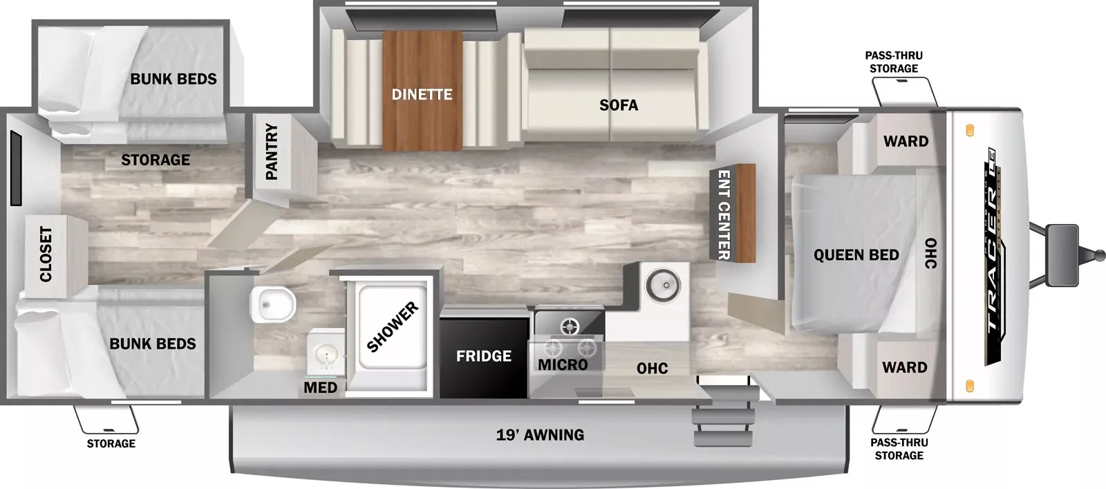 34' 2022 Forest River Tracer 31BHD w/2 Slides Floorplan