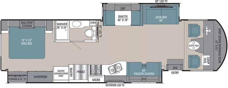 36' 2021 Coachmen Mirada 35OS w/2 Slides Floorplan