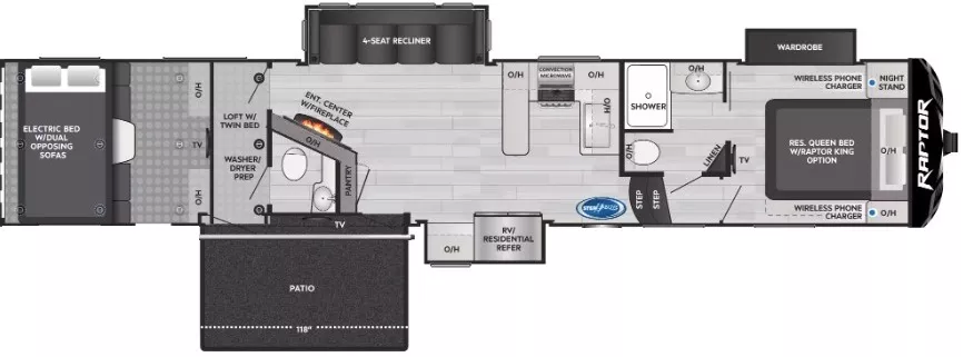 44' 2021 Keystone Raptor 429 w/3 Slides & Generator  - Toy Hauler - Bunk House Floorplan