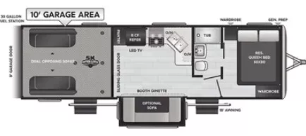 28' 2021 Keystone Impact Fuzion Vapor Lite 28V w/Slide - Toy Hauler Floorplan