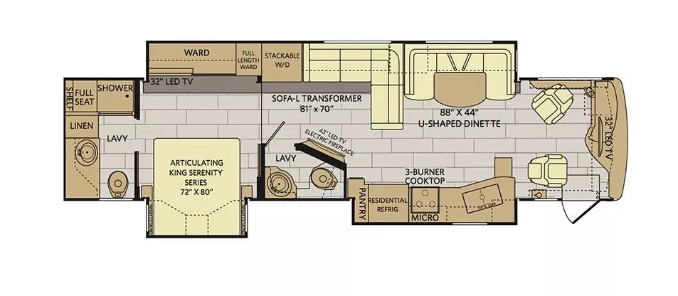 38' 2018 Fleetwood Pace Arrow Lxe 38K 340hp Cummins w/3 Slides Floorplan