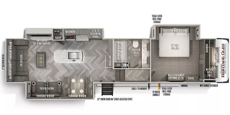 39' 2020 Forest River Wildwood 34RL w/3 Slides Floorplan