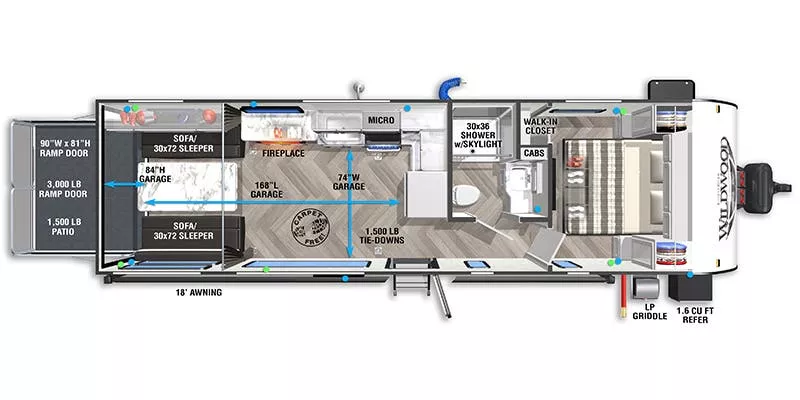 28' 2022 Forest River Wildwood Fsx Platinum 260RTX - Toy Hauler Floorplan
