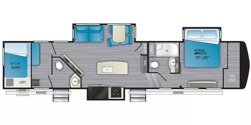 42' 2022 Heartland Elkridge 37BBH w/3 Slides Floorplan