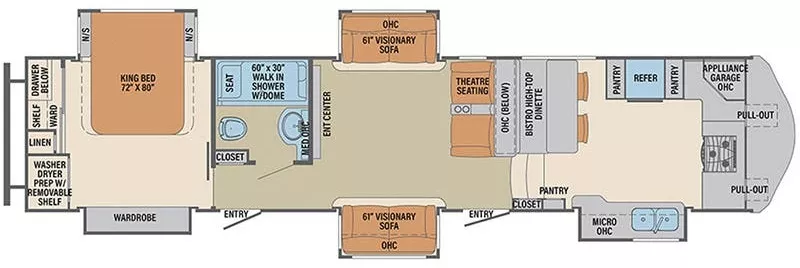 43' 2019 Forest River Columbus 1492 386FK w/4 Slides Floorplan