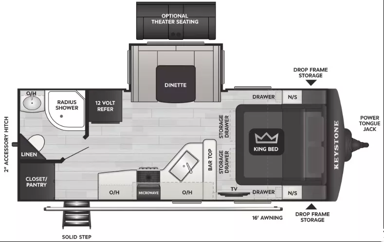 26' 2019 Keystone Cougar 22RBS w/Slide Floorplan