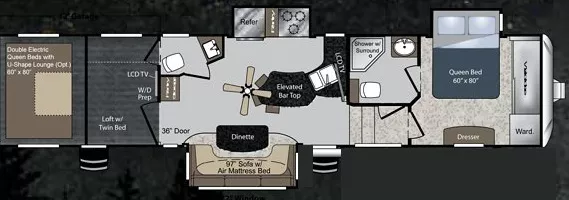 39' 2011 Keystone Raptor 3912 LEV w/3 Slides - Toy Hauler Floorplan