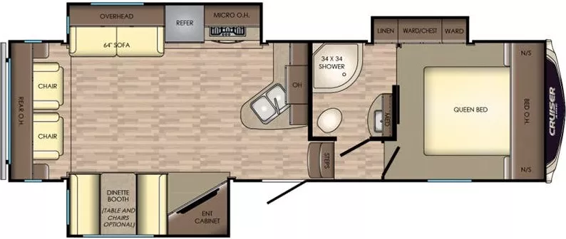 30' 2018 Crossroads Cruiser Aire 28RL w/3 Slides Floorplan