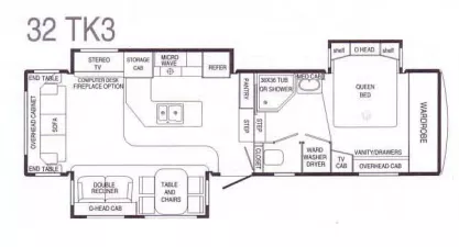 32' 2006 Doubletree RV Double Tree 32TK3 w/3 Slides Floorplan