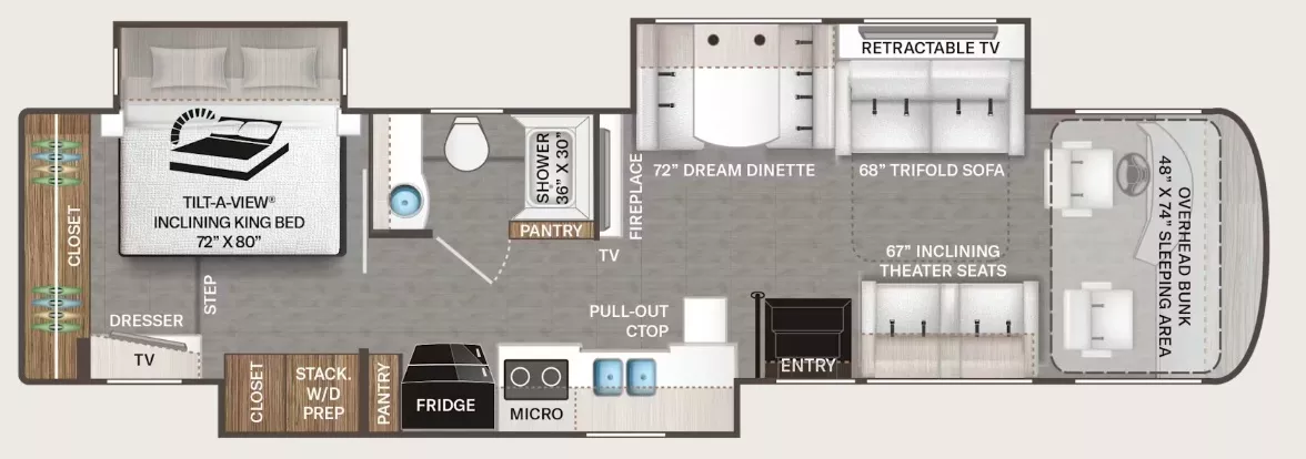 38' 2019 Thor Palazzo 37.4 340hp Cummins w/3 Slides Floorplan