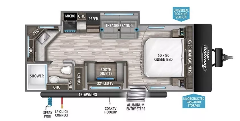 27' 2021 Grand Design Imagine Xls 22MLE w/Slide Floorplan