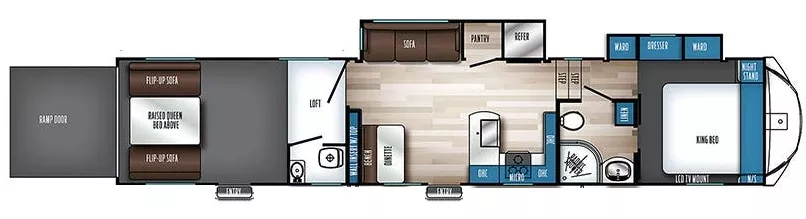 45' 2023 Forest River Vengeance Rogue Armored 4007G2 w/2 Slides - Toy Hauler Floorplan