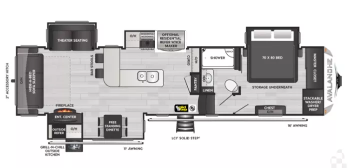37' 2024 Keystone Alpine Avalanche 338GK w/4 Slides Floorplan