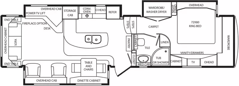 39' 2009 Drv Mobile Suites M-38TKSB3 w/3 Slides Floorplan