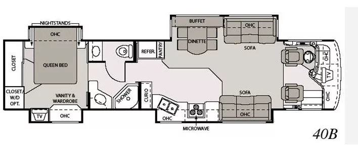 40' 2005 Four Winds Mandalay 40B 350hp Caterpillar w/4 Slides Floorplan