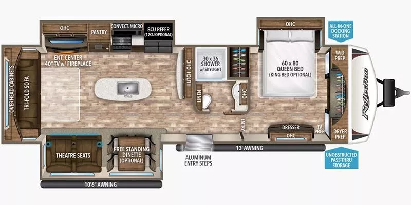 37' 2019 Grand Design Reflection 315RLTS w/3 Slides Floorplan