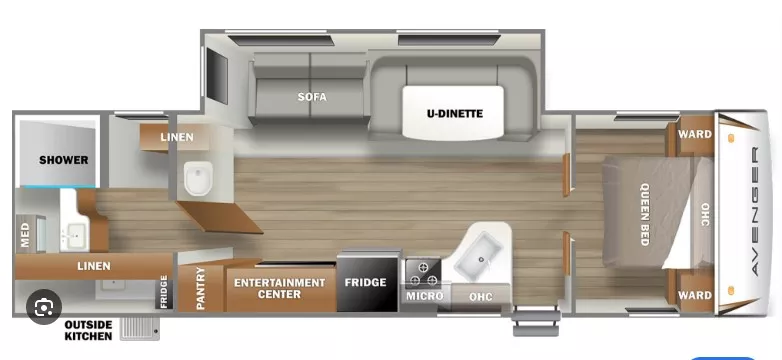 34' 2021 Forest River Avenger 27RBS w/Slide Floorplan