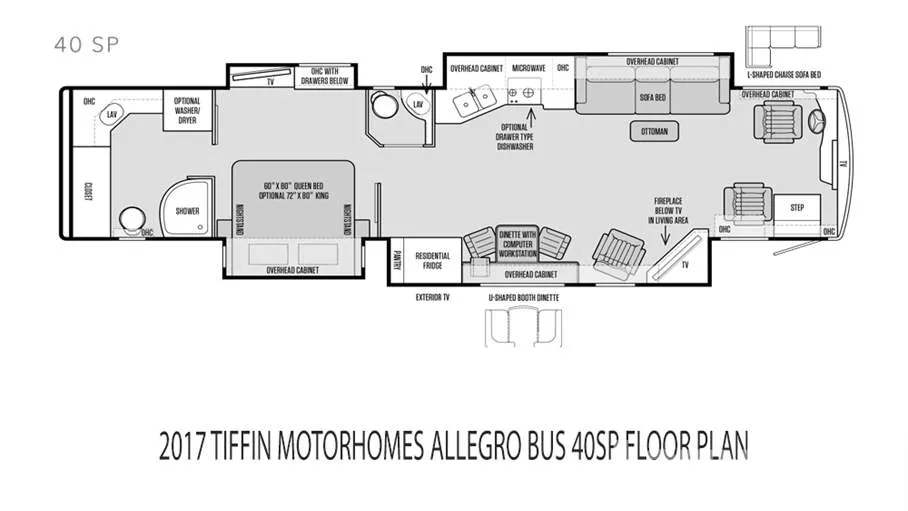 40' 2017 Tiffin Allegro Bus 40SP 450hp Cummins w/4 Slides Floorplan
