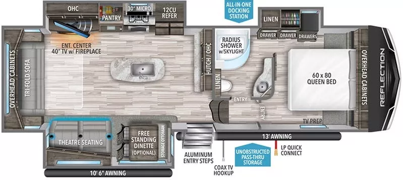 32' 2022 Grand Design Reflection 303RLS w/3 Slides Floorplan