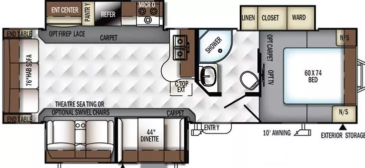 33' 2017 Forest River Rockwood Ultra Lite 2906WS w/3 Slides Floorplan