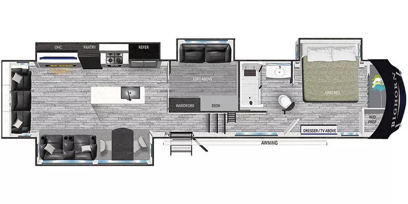 44' 2024 Heartland Bighorn M-3880MD w/4 Slides Floorplan