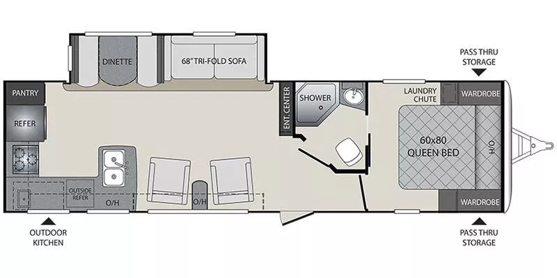 34' 2018 Keystone Bullet Premiere 29R w/Slide Floorplan