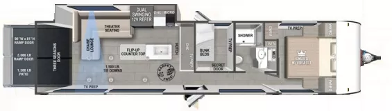 36' 2025 Forest River Wildwood Fsx 30VCVIEW w/Slide - Toy Hauler Floorplan