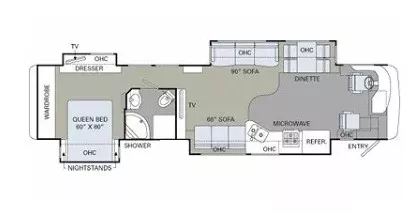 42' 2009 Holiday Rambler Ambassador 41SKQ 360hp Cummins w/4 Slides Floorplan