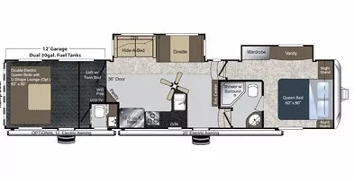 42' 2012 Keystone Raptor Toy Hauler 365LEV w/2 Slides & Generator  - Toy Hauler Floorplan