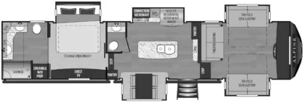 41' 2019 Keystone Alpine 3701FL w/5 Slides Floorplan