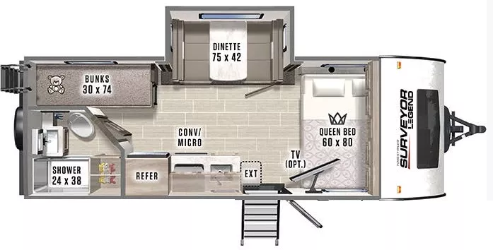 23' 2021 Forest River Surveyor Legend 19BHLE w/Slide - Bunk House Floorplan