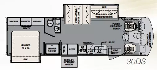 32' 2018 Forest River Fr3 30DS w/2 Slides Floorplan