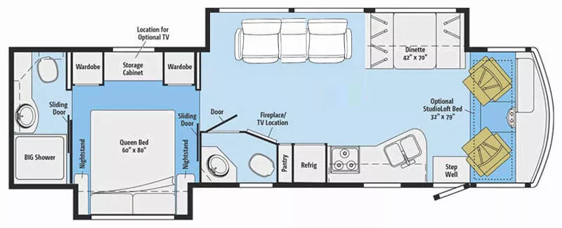 35' 2016 Winnebago Sunstar 35F w/2 Slides Floorplan