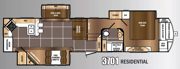 42' 2016 Forest River Sanibel M-3701 w/3 Slides Floorplan