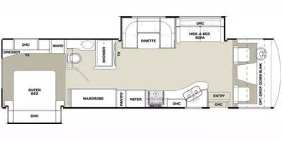 34' 2015 Coachmen Mirada 32UD w/2 Slides Floorplan