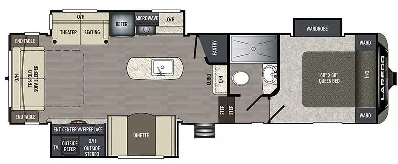 35' 2020 Keystone Laredo Super Lite 298SRL w/3 Slides Floorplan